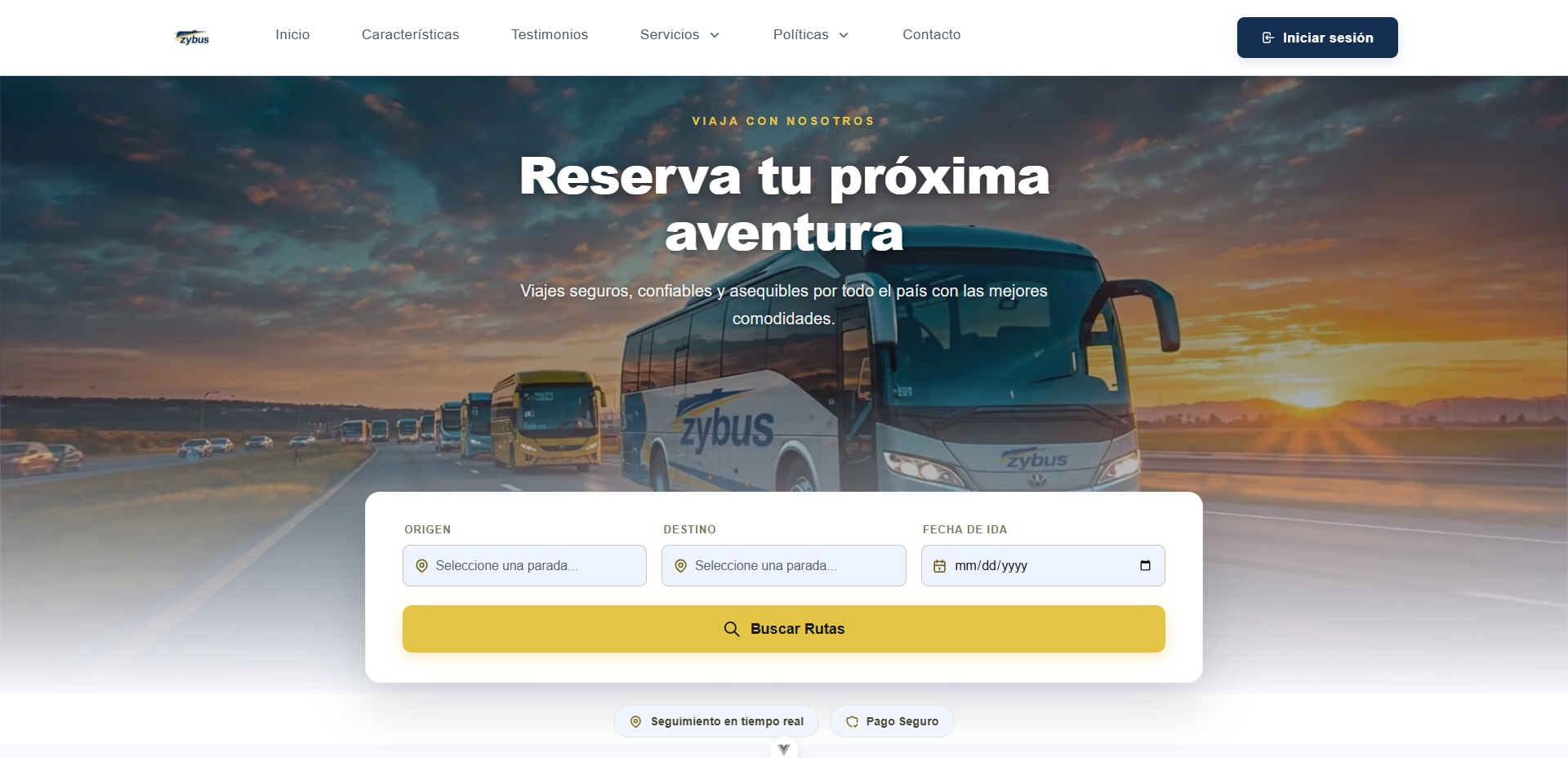 Vista del proyecto Zybus Web Pasajeros y Administradores